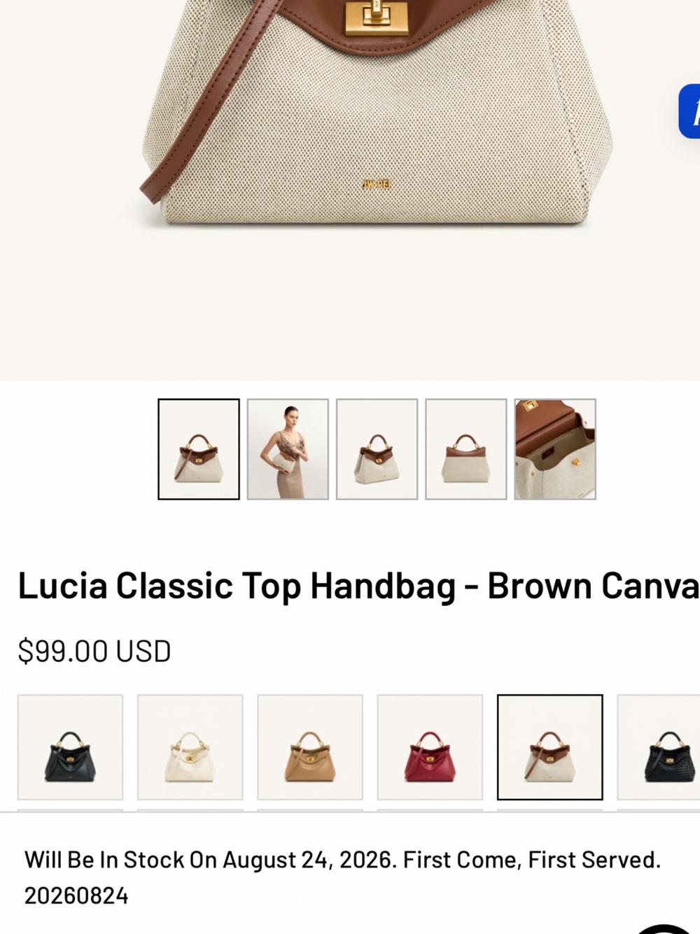 JW PEI Cream Canvas and Tan Top-Handle Satchel crossbody strap included - Picture 7 of 7